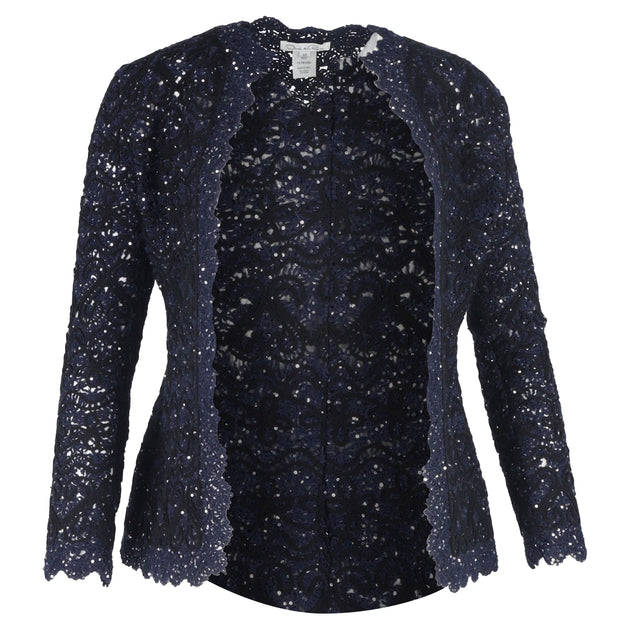 Oscar de la Renta Embroidered Sequin Jacket Blue US 4 2