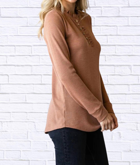 7th Ray Ruffle Button Top Brown Small 3