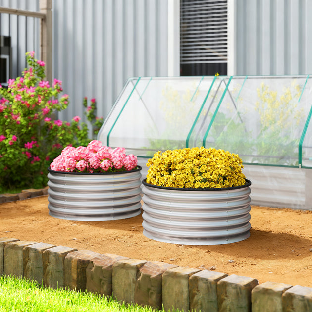 Hivvago Raised Metal Planter Box Silver 2-Pack 3