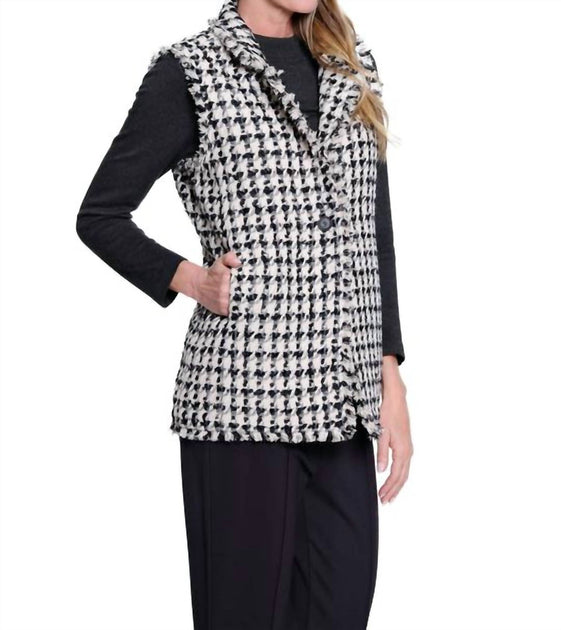 Multiples Lapel Collar Woven Lined Vest Black XL 3