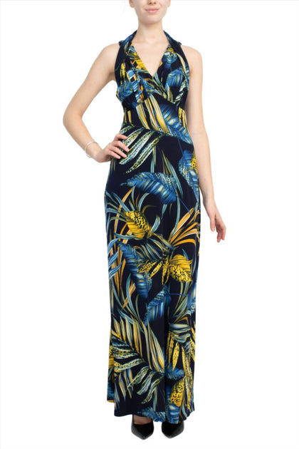 Connected Apparel V-Neck Crossed Shoulder Empire Waist Maxi Dress Blue US 10 2