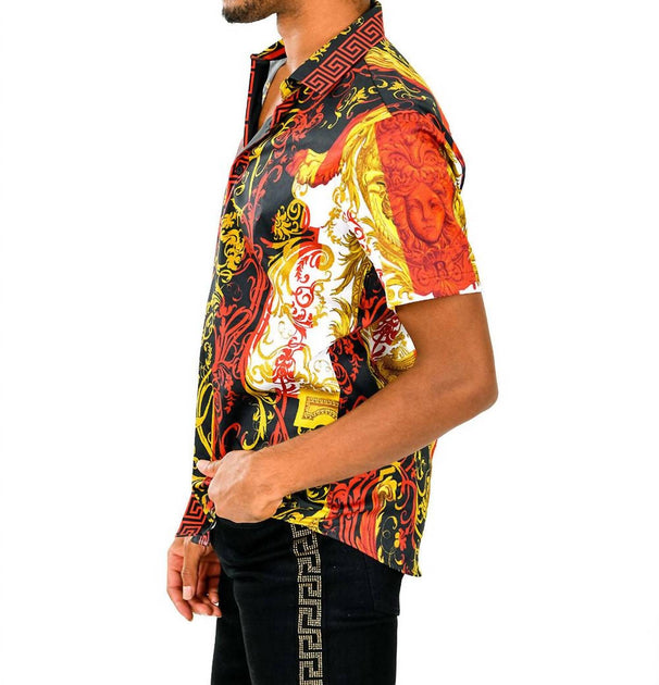 BARABAS Baroque Era Rhinestone Short Sleeve Shirt Red 3X 3