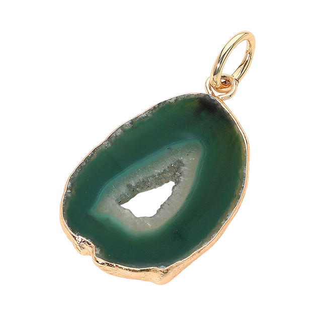 FASHNZFAB Oval Geode Slice Pendant Green One Size 3