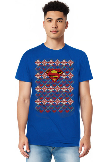 Gildan Superman Christmas Sweater T-Shirt Blue Medium 4