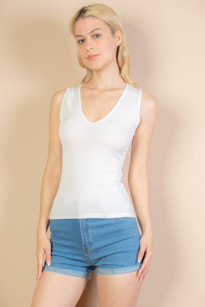 TRUEDAMES Women's Ribbed V-neck Sleeveless Top Blue Medium 2