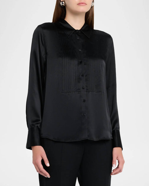 L'Agence Divya Pintuck Tux Shirt Black M 2