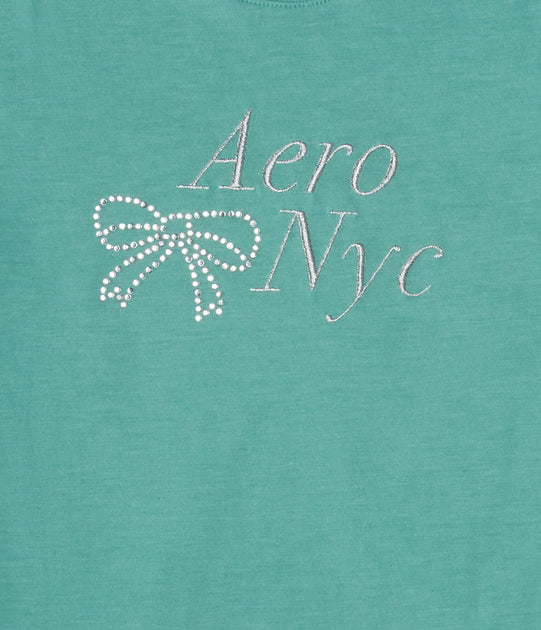 Aeropostale Rhinestone Bow Graphic Tee Vert XSmall 3