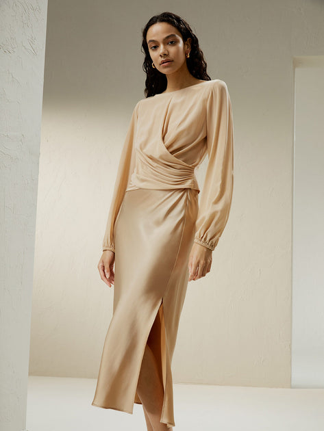 LILYSILK Bluse mit taillierter Taille aus Crêpe de Chine Gold US 10 2
