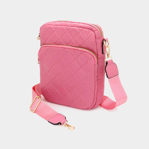 FASHNZFAB Quilted Puffer Crossbody Bag Pink One Size 2
