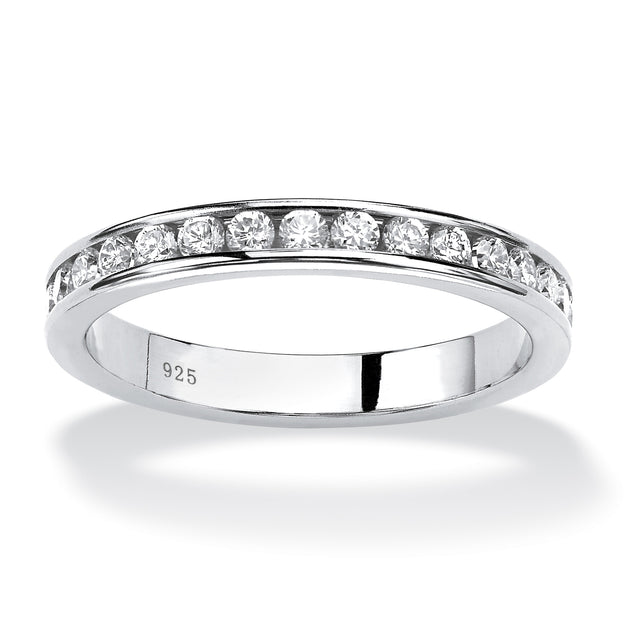 Palm Simulated Birthstone Silver Eternity Band Multi US 5 2