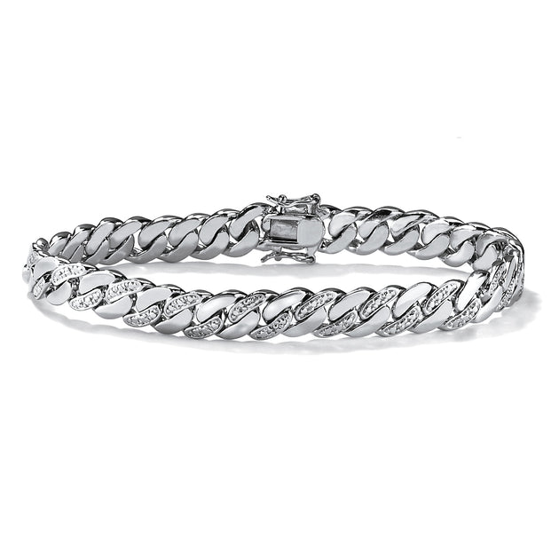 Palm Men's Diamond Accent Curb-Link Bracelet Platinum-Plated Silver 9.5in 2