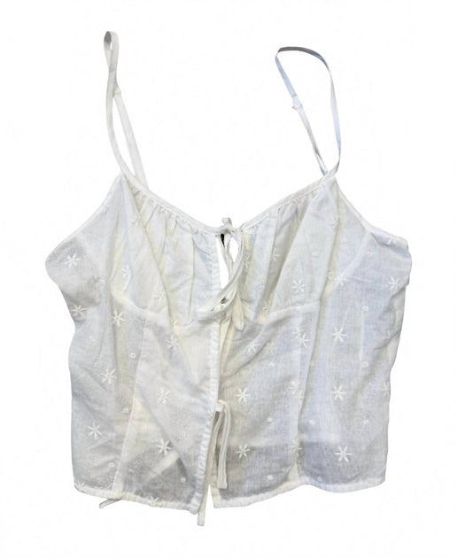 Cotton Candy LA Women's Embroidered Tie Front Tank Silver Medium 2