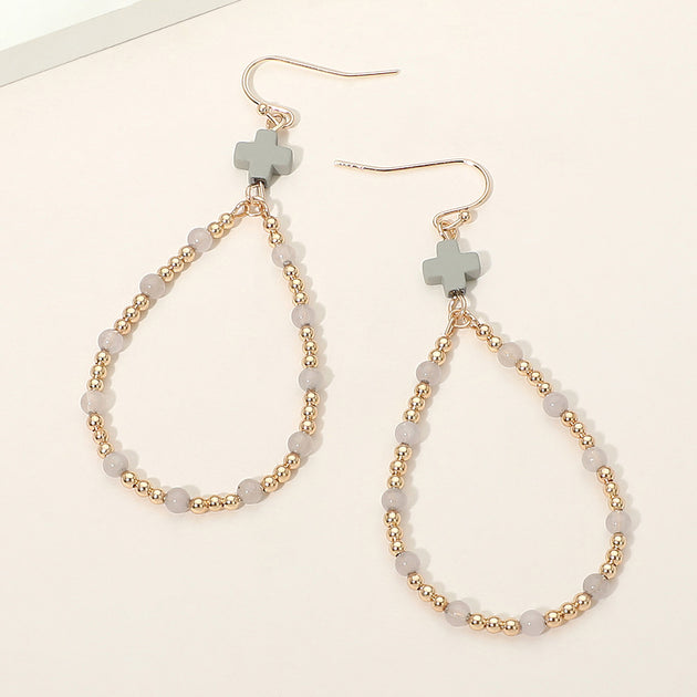 FASHNZFAB Seed Beaded Cross Teardrop Earrings Blue 3