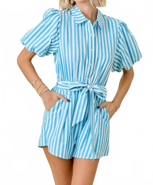 Day + Moon Striped Bubble Romper Blue Medium 2