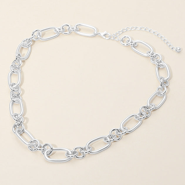 FASHNZFAB Chunky Metal Linked Chain Necklace Silver One Size 4