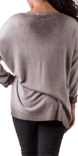 GIGI MODA Donna Knit V-Neck Sweater Grey One Size 4