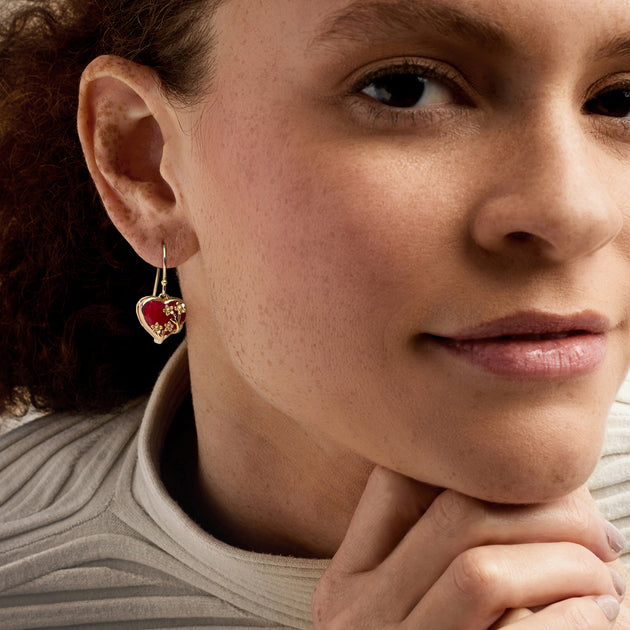 Ross-Simons Ruby Heart Floral Drop Earrings Red 3