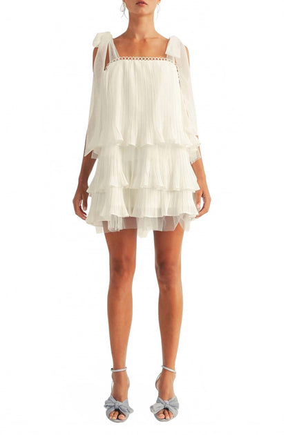 Arose Studio Megan Tiered Mini Dress Beige Medium 2
