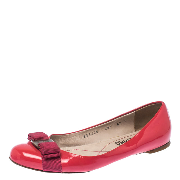 Salvatore Ferragamo Vara Bow Ballet Flats Pink Patent EU 37 2