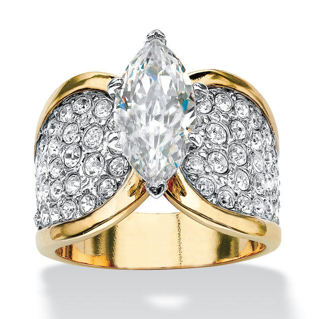Palm 2.48 TCW Marquise-Cut CZ Crystal Gold-Plated Ring Silver US 7 2