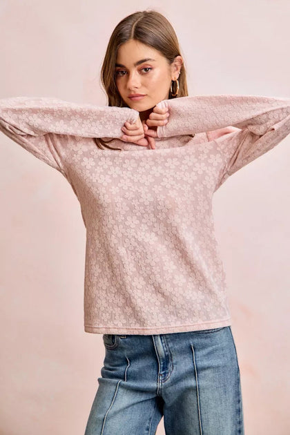 TRUEDAMES Textured Flower Knit Top Beige Medium 4