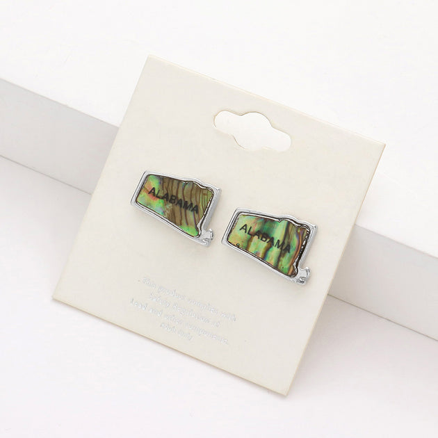FASHNZFAB Alabama State Map Abalone Stud Earrings Green 3