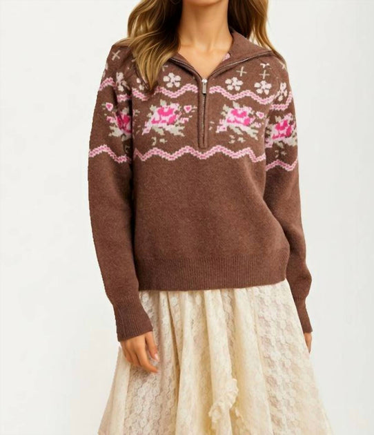 Knit & Lounge Halbzip-Pullover Braun Medium 2