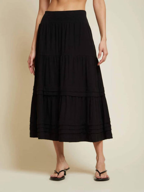 Nation LTD Janine Tiered Midi Skirt Black Large 2