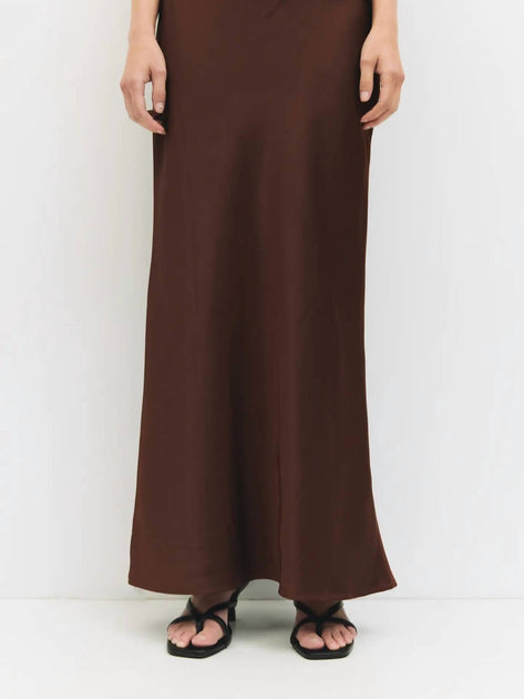 MOD REF Elena Satin Maxi Skirt Brown Large 3