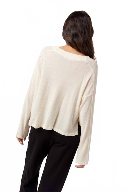 Project Social T Underground Thermal Burnout V-Neck Long Sleeve Tee White Small 4