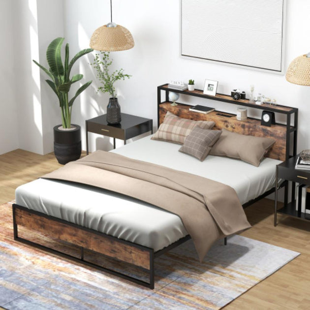 Hivvago Full/Queen Bed Frame Rustic Brown 4
