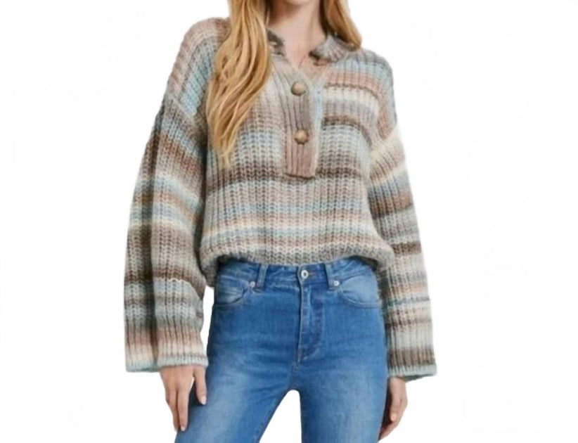 Something Navy Ombre Henley Sweater Beige Small 2