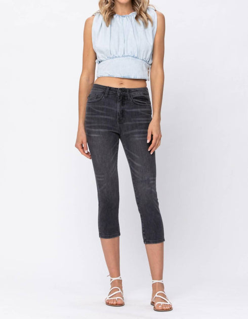 Judy Blue Cuffed Skinny Capri Pants Grey 24 4
