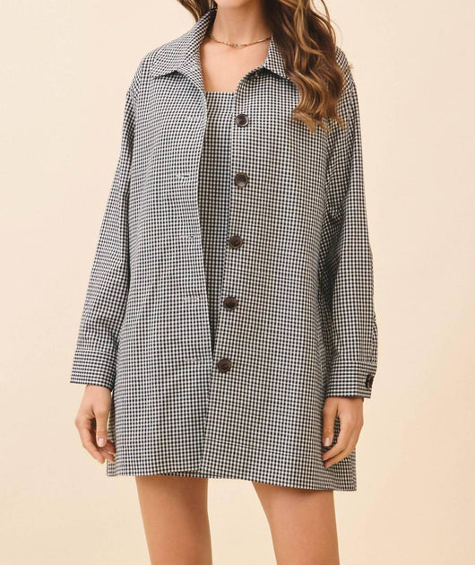 TCEC Gingham Button Down Jacket Grey Small 2