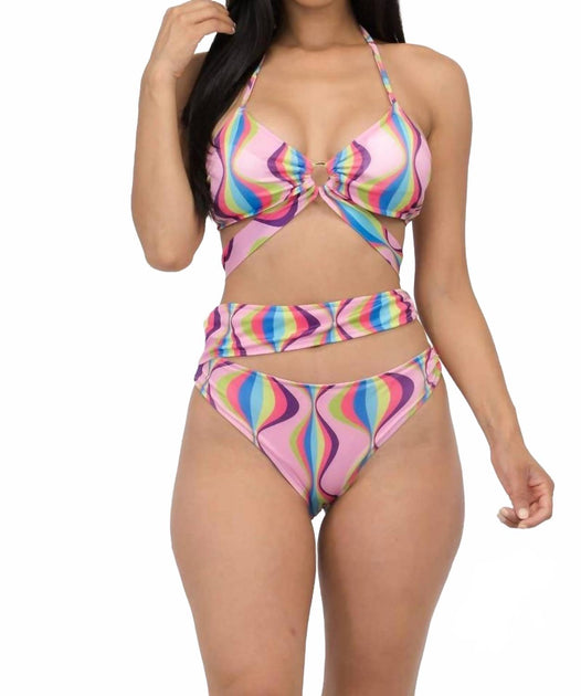 Miss8 Swirl Print Halter Bikini Set Multi Medium 2