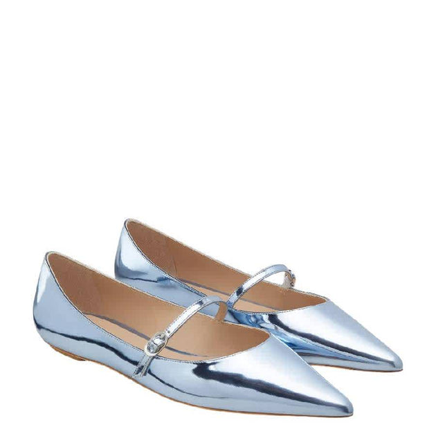 Stuart Weitzman Emilia Mary Jane Flats Silver US 4.5 3