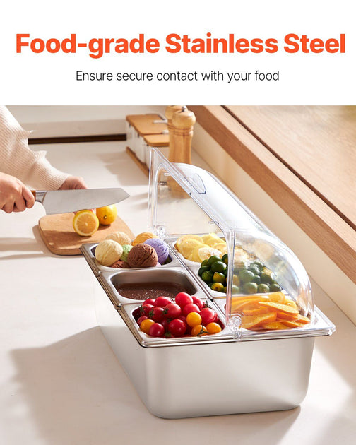 VVOR Countertop Food Serving Display Container 6 Pan Stainless Steel 4