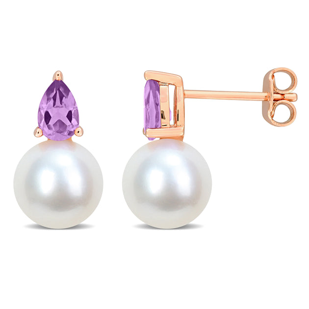 Mimi & Max Amethyst Pearl Earrings Rose Silver Green 2