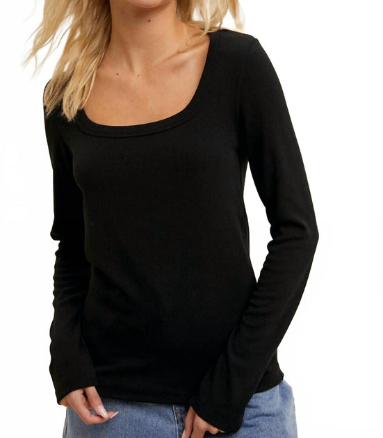 WISHLIST Scoop Neck Ribbed Knit Top Black Medium 2