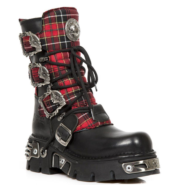New Rock 391T-S1 Tartan Leather Gothic Boots Red EU 37 2