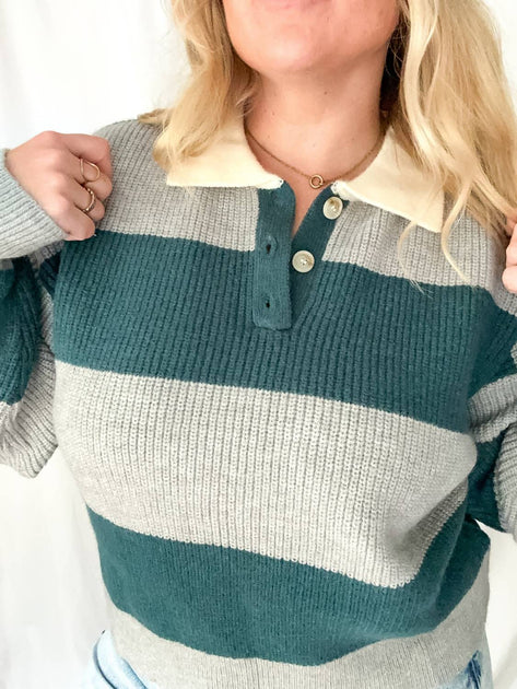 Buttermelon Tidepool Striped Sweater Top Bleu Large 4