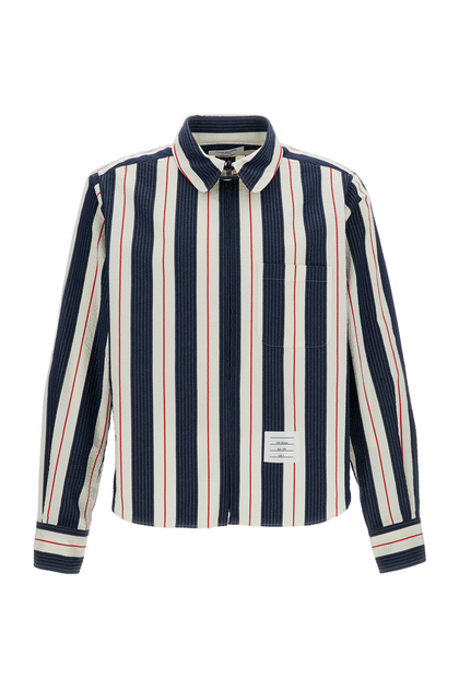 Thom Browne Seersucker Stripe Zip-Up Shirt Blue Medium 2