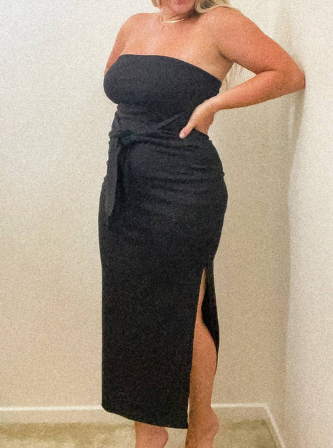 LE LIS Chandler Strapless Front Tie Dress Black XS 2