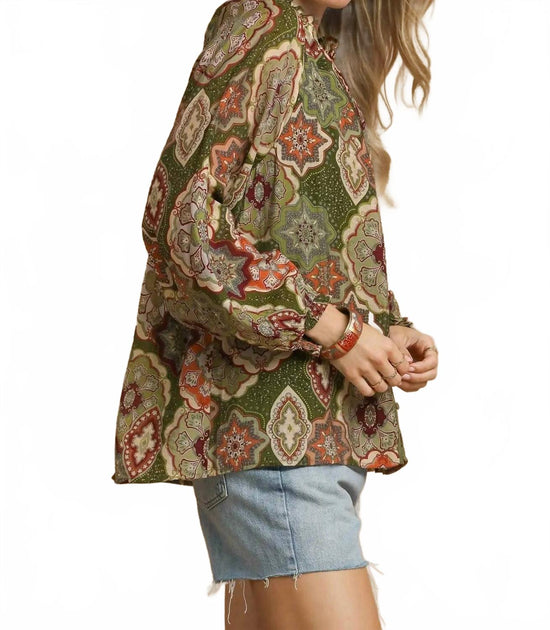 Umgee Boho Mosaic Button Down Blouse Multi Medium 4