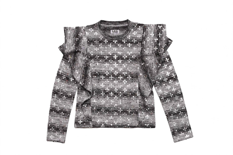 Mia Girls Sequin Ruffle Flutter Sweater Grey US 4 3