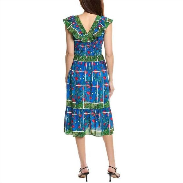 Garrie B Sleeveless Floral Midi Dress Blue Multi Medium 3