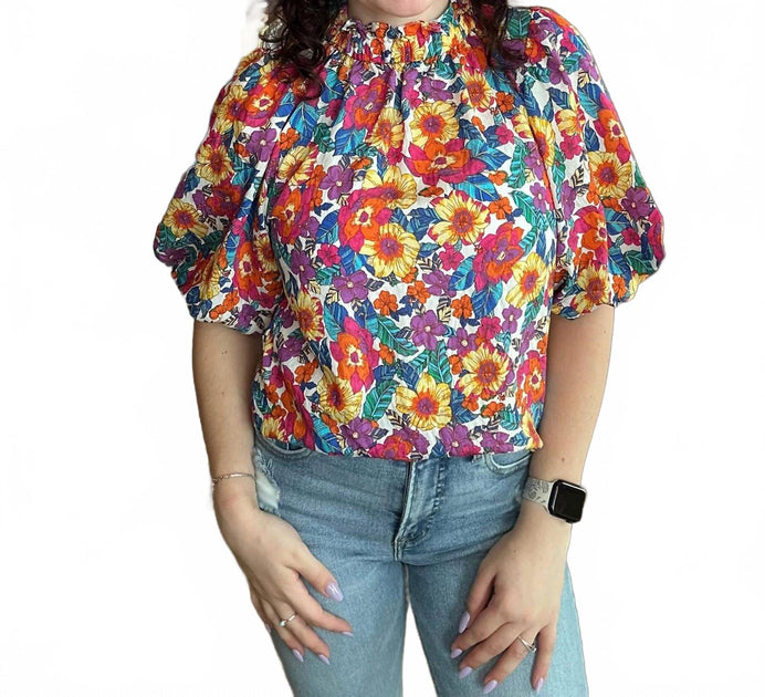 THML Puff Sleeve Floral Top Multi Medium 2