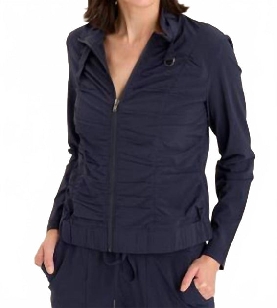 XCVI Momentum Whisper Stretch Ruched Active Jacket Blue Medium 2