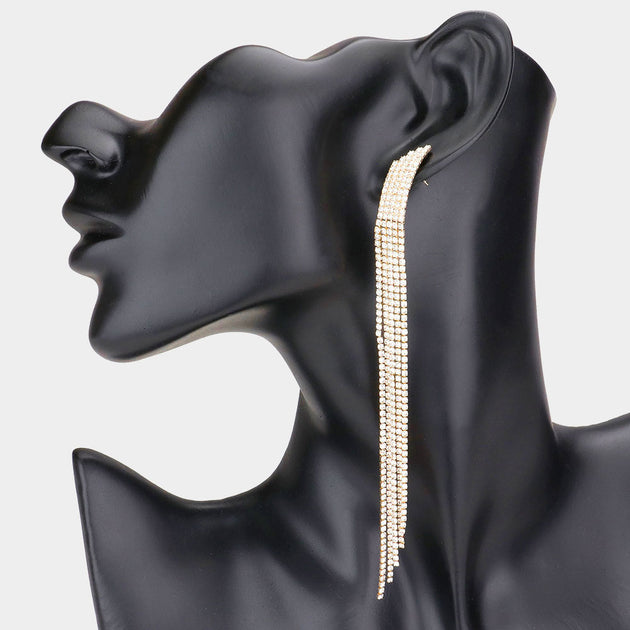 FASHNZFAB Pave Fringe Evening Earrings Clear Gold 4
