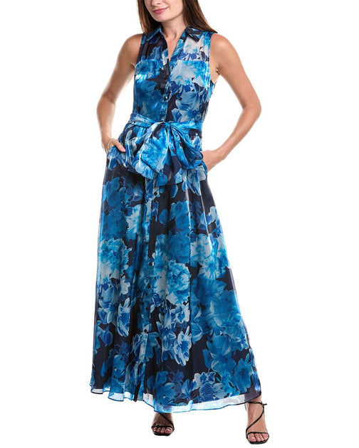 julia jordan long sleeve organza shirt dress Julia Jordan Women's Printed Button-Front Organza Maxi Dress - Blk Multi